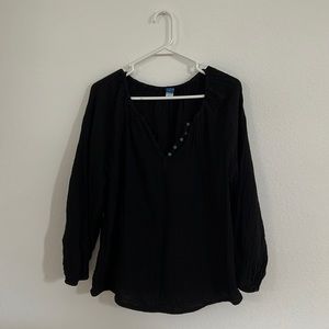 Old Navy Shirred Double-Weave Long-Sleeve Blouse in Black
